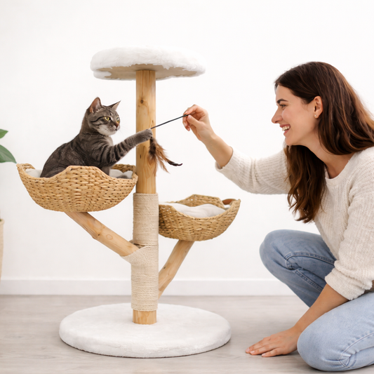 Arbre à Chat en Bois Forme de Fleur