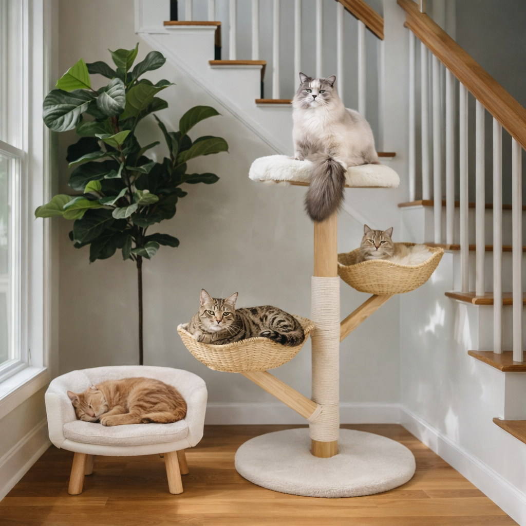 Arbre à Chat en Bois Forme de Fleur